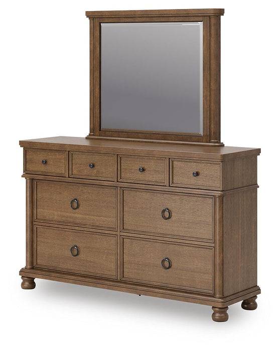 Rowlenstown California King Poster Bed with Mirrored Dresser