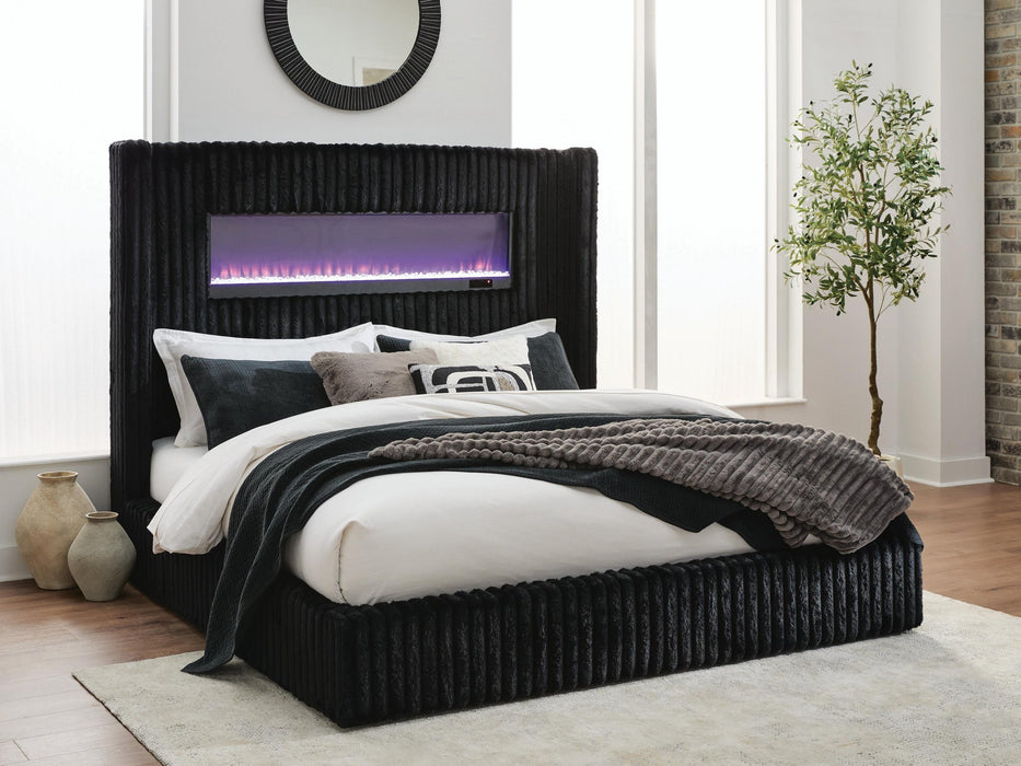 Tayleena King Upholstered Bed with Fireplace and Wireless Audio