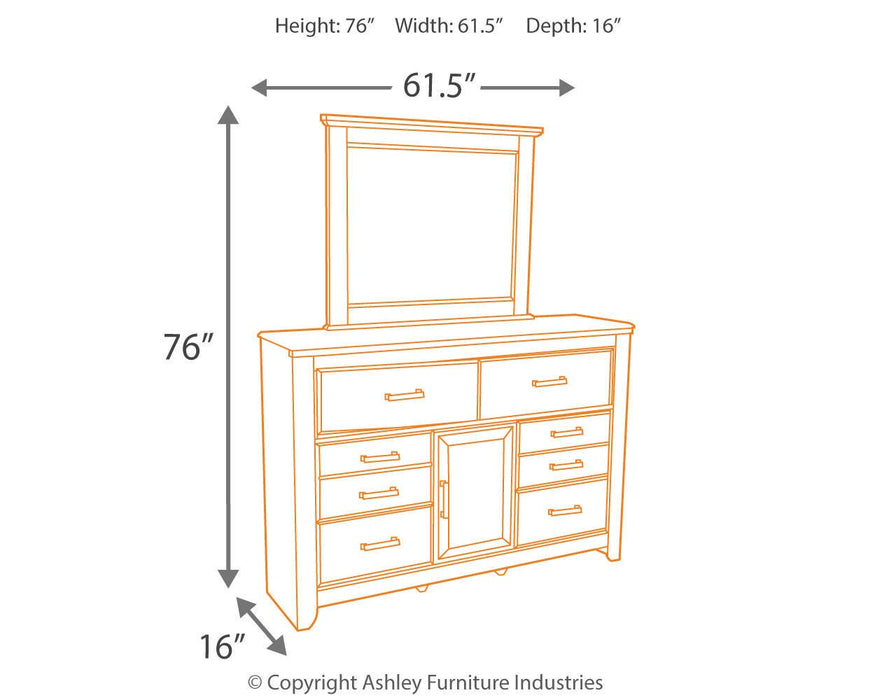 Juararo King Panel Bed with Mirrored Dresser