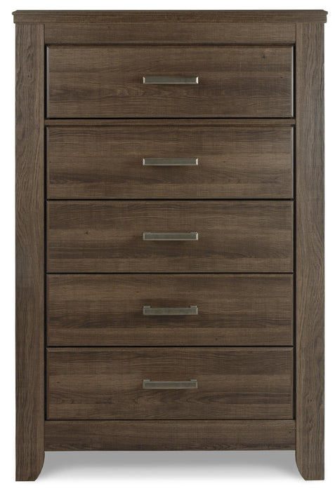 Juararo Queen Panel Headboard Bed with Mirrored Dresser, Chest and Nightstand
