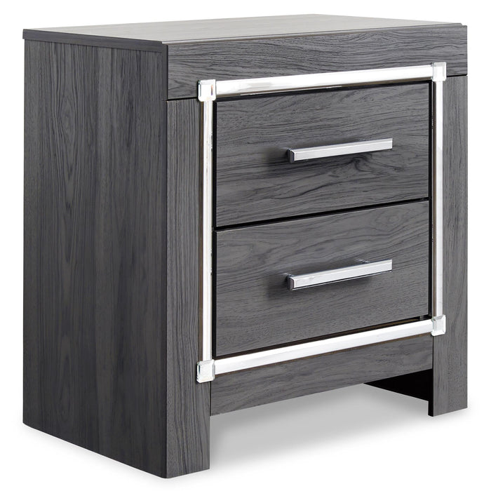 Lodanna King/California King Upholstered Panel Headboard Bed with Mirrored Dresser, Chest and Nightstand