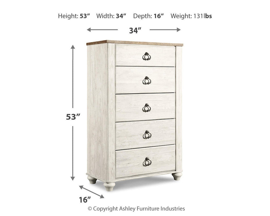 Willowton Queen Sleigh Bed with Mirrored Dresser, Chest and Nightstand