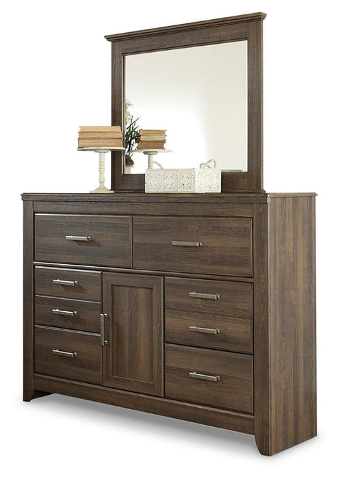 Juararo King/California King Panel Headboard Bed with Mirrored Dresser