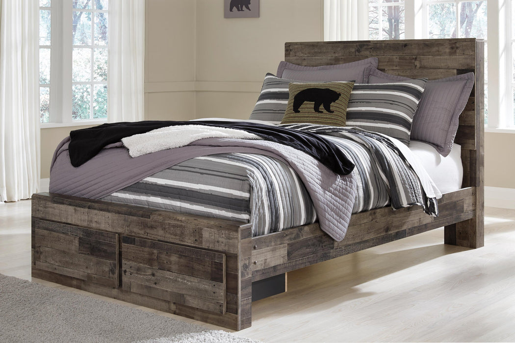Derekson Full Panel Bed with 2 Storage Drawers with Mirrored Dresser, Chest and Nightstand