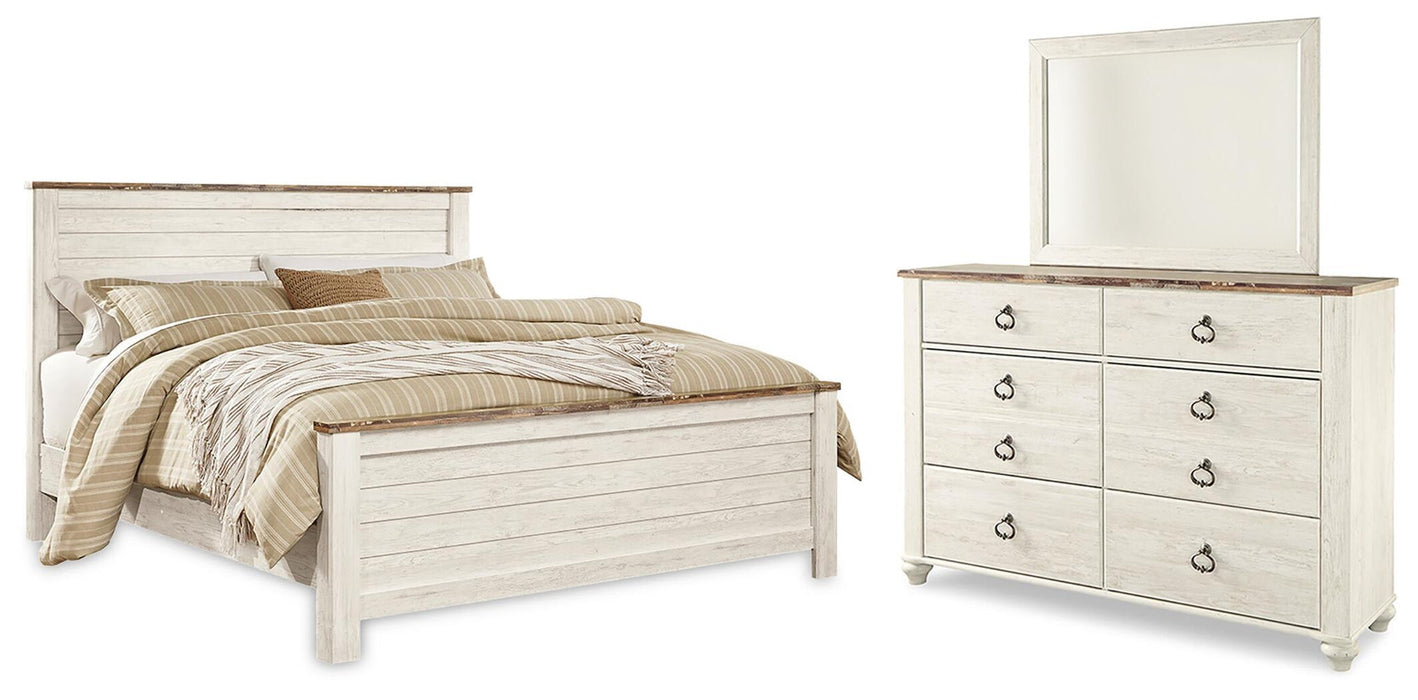 Willowton California King Panel Bed with Mirrored Dresser
