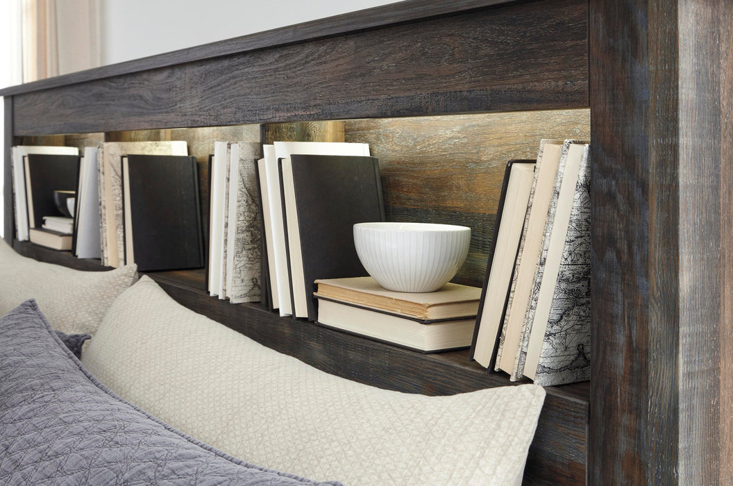 Drystan Queen Bookcase Bed with 2 Storage Drawers, Dresser, Mirror, Chest and Nightstand