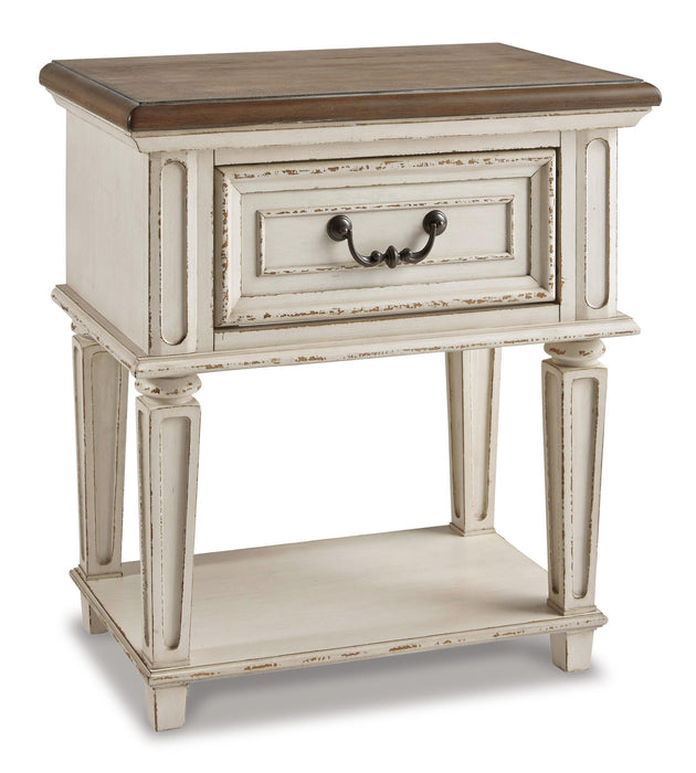 Realyn Twin Panel Bed with Mirrored Dresser, Chest and Nightstand