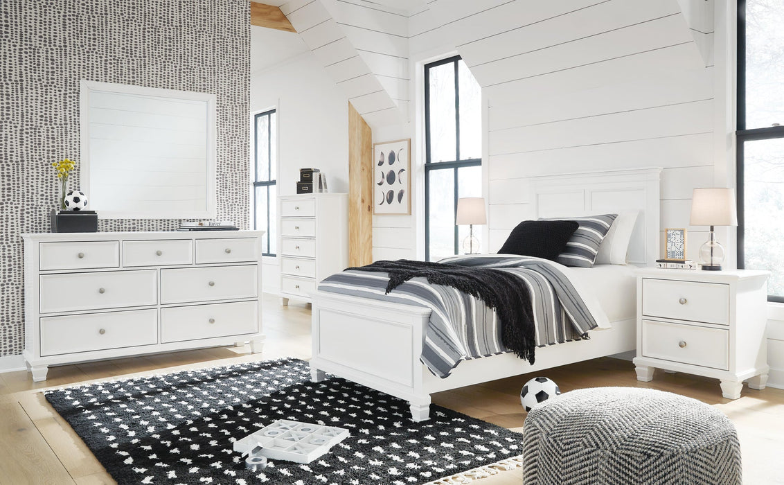 Fortman Twin Panel Bed with Mirrored Dresser and Nightstand