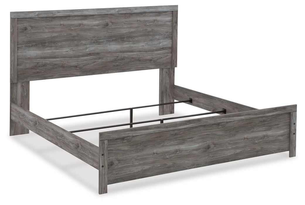 Bronyan King Panel Bed with Mirrored Dresser, Chest and Nightstand