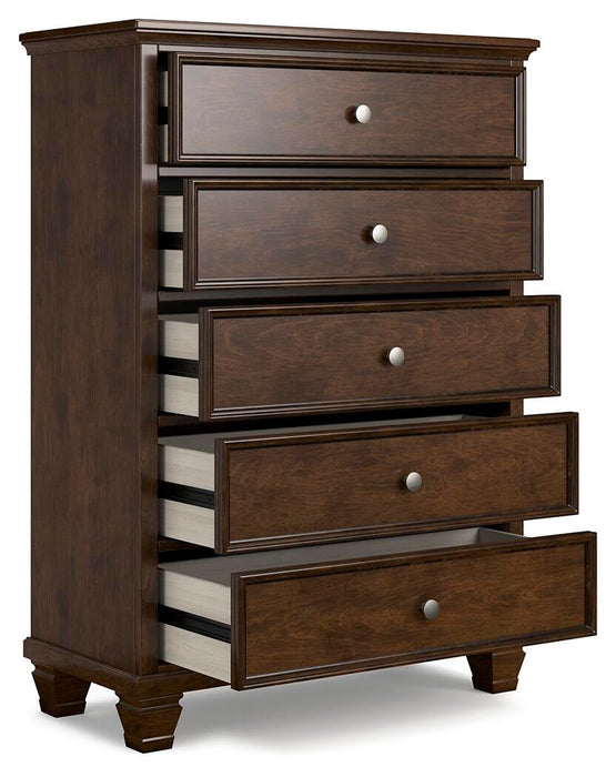 Danabrin Queen Panel Bed with Mirrored Dresser, Chest and Nightstand