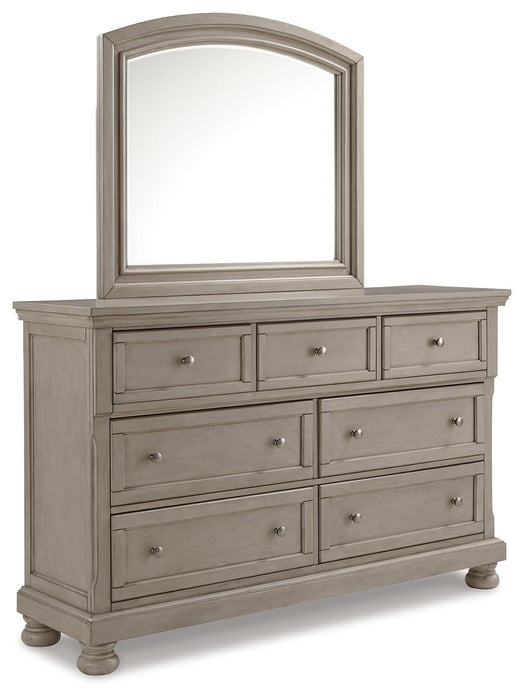Lettner California King Panel Bed with Mirrored Dresser, Chest and Nightstand
