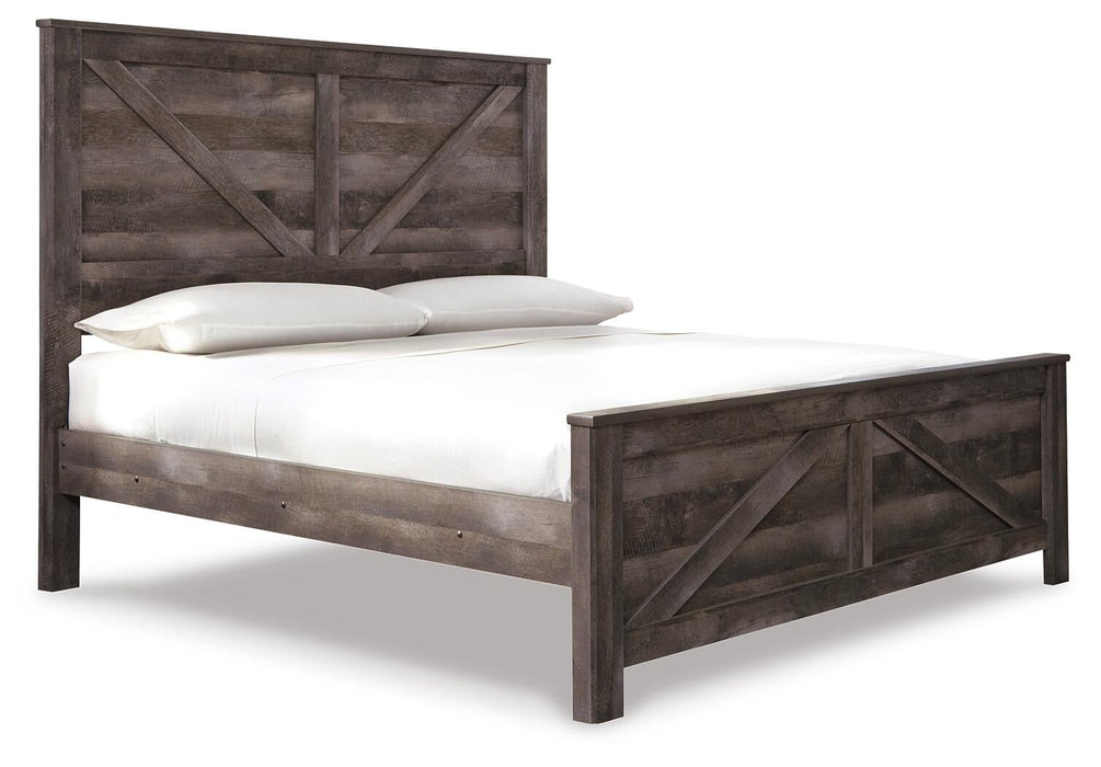 Wynnlow King Crossbuck Panel Bed with Mirrored Dresser, Chest and Nightstand