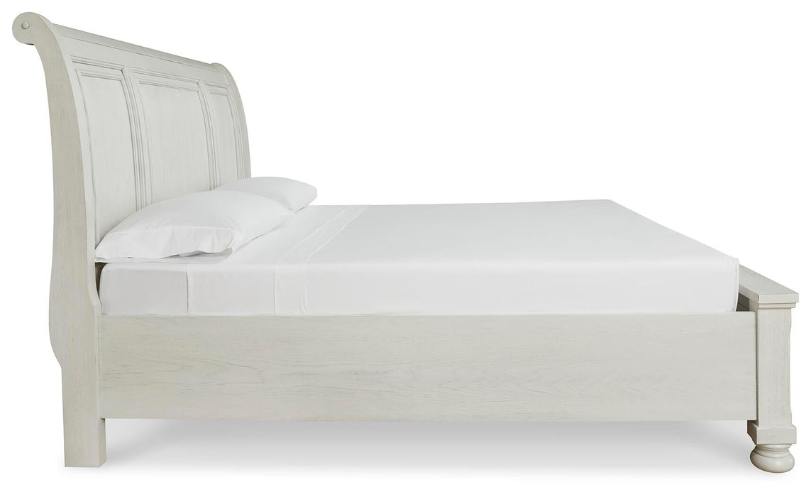 Robbinsdale California King Sleigh Bed with Storage with Mirrored Dresser
