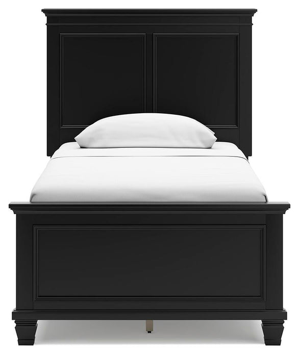 Lanolee Twin Panel Bed with Mirrored Dresser, Chest and Nightstand