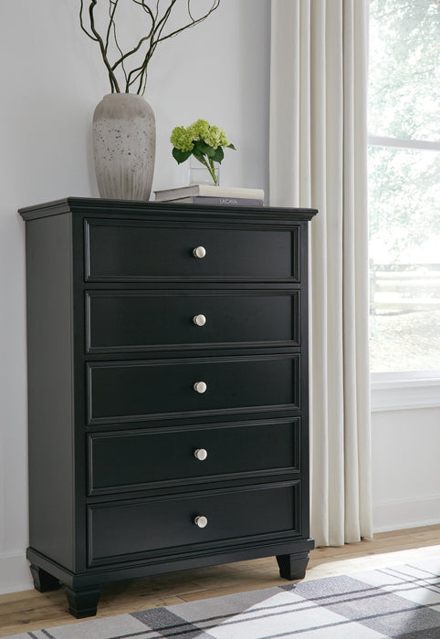 Lanolee Twin Panel Bed with Mirrored Dresser, Chest and Nightstand