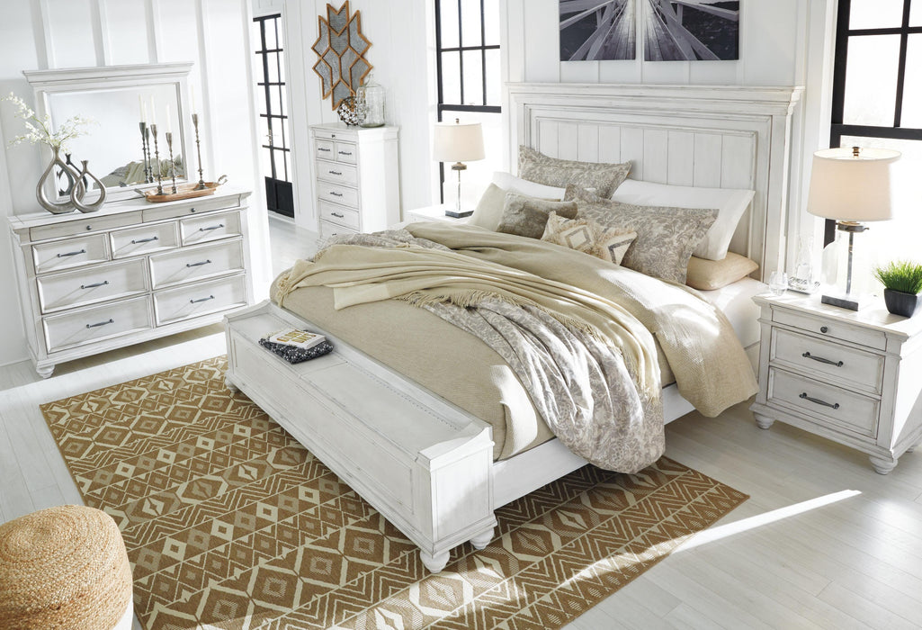 Kanwyn Queen Panel Bed with Storage with Mirrored Dresser, Chest and Nightstand