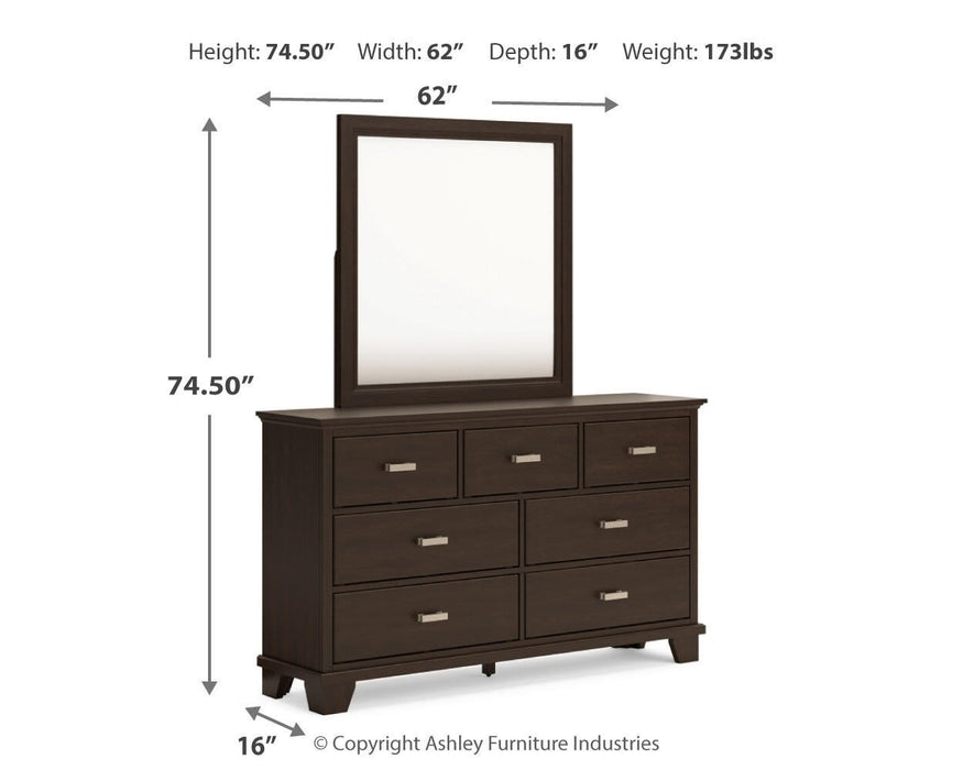 Covetown California King Panel Bed with Mirrored Dresser