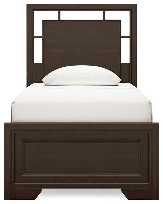 Covetown Twin Panel Bed with Mirrored Dresser and Nightstand
