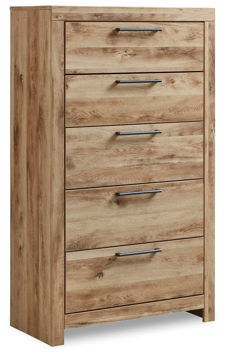 Hyanna Twin Panel Bed with 1 Side Storage, Dresser, Mirror, Chest and Nightstand