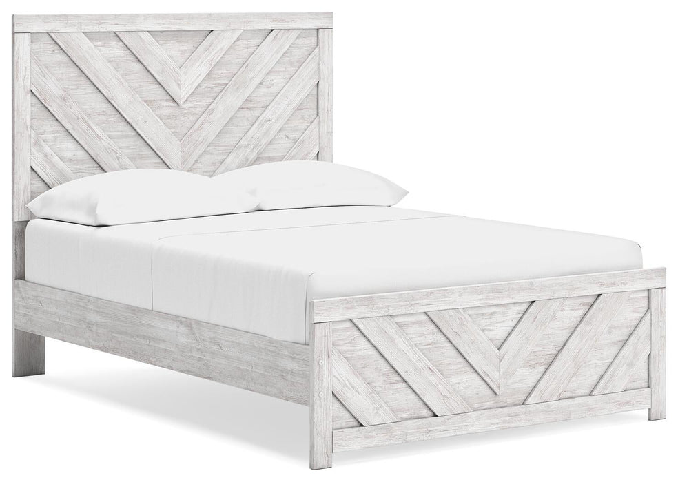 Cayboni Full Panel Bed with Mirrored Dresser