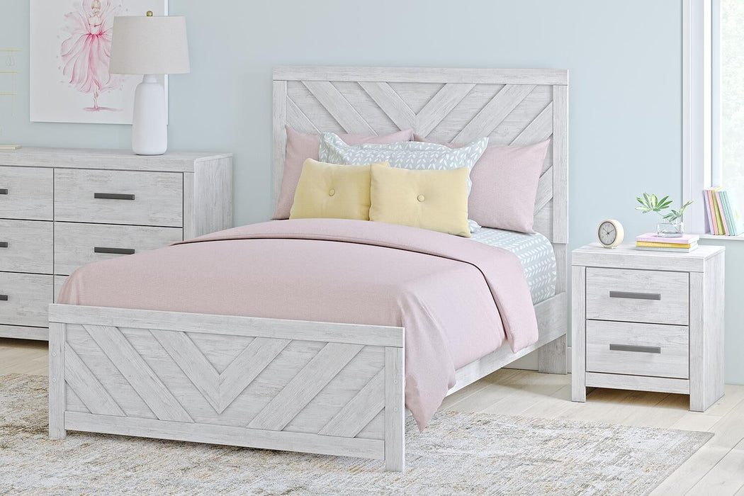Cayboni Full Panel Bed with Mirrored Dresser