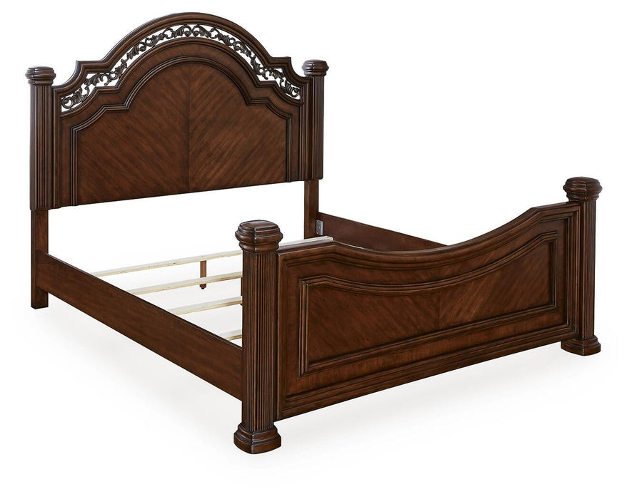 Lavinton California King Poster Bed with Mirrored Dresser and Nightstand