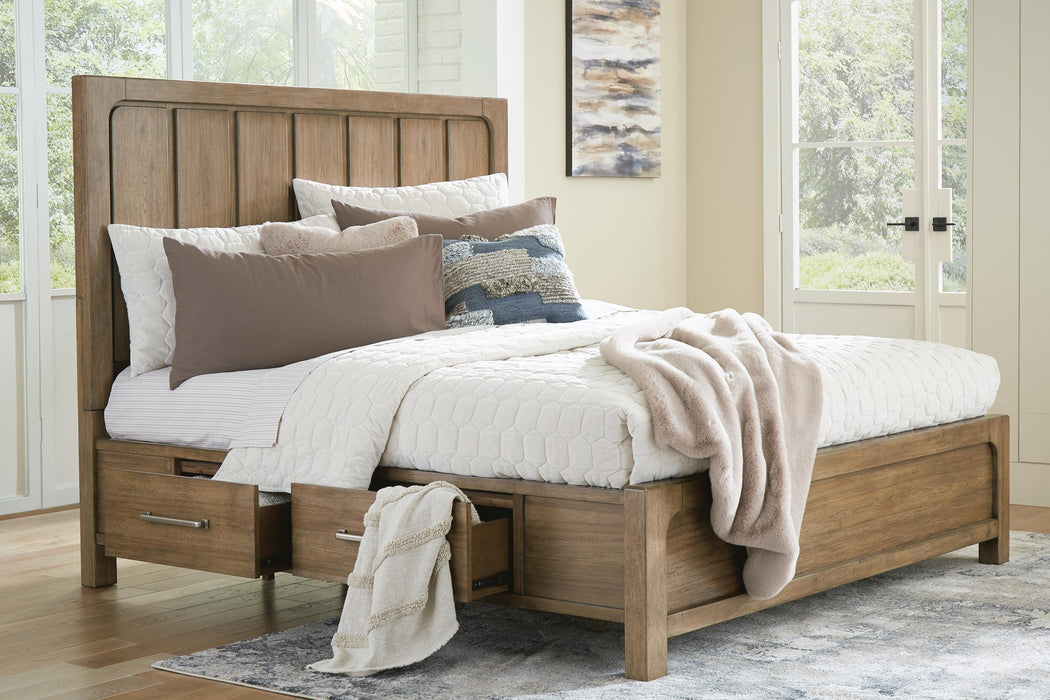Cabalynn King Panel Bed with Storage with Mirrored Dresser, Chest and Nightstand
