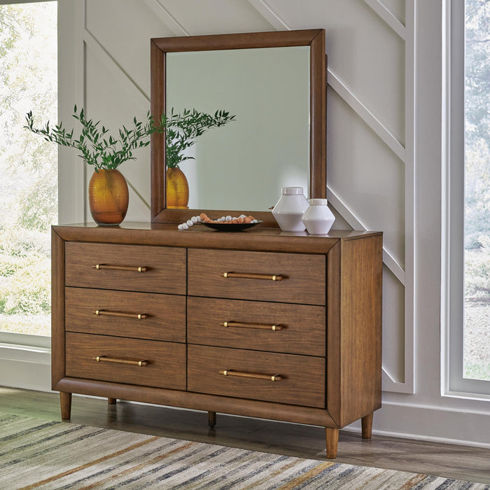 Lyncott California King Upholstered Bed with Mirrored Dresser and Nightstand