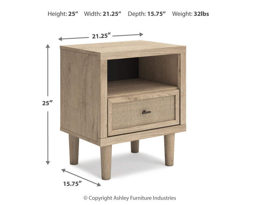 Cielden Full Upholstered Panel Bed with Mirrored Dresser and Nightstand