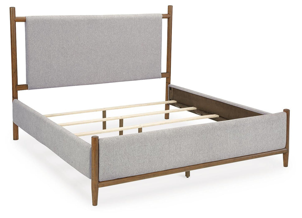 Lyncott Queen Upholstered Bed with Mirrored Dresser