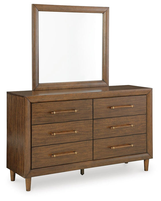 Lyncott Queen Upholstered Bed with Mirrored Dresser and Nightstand
