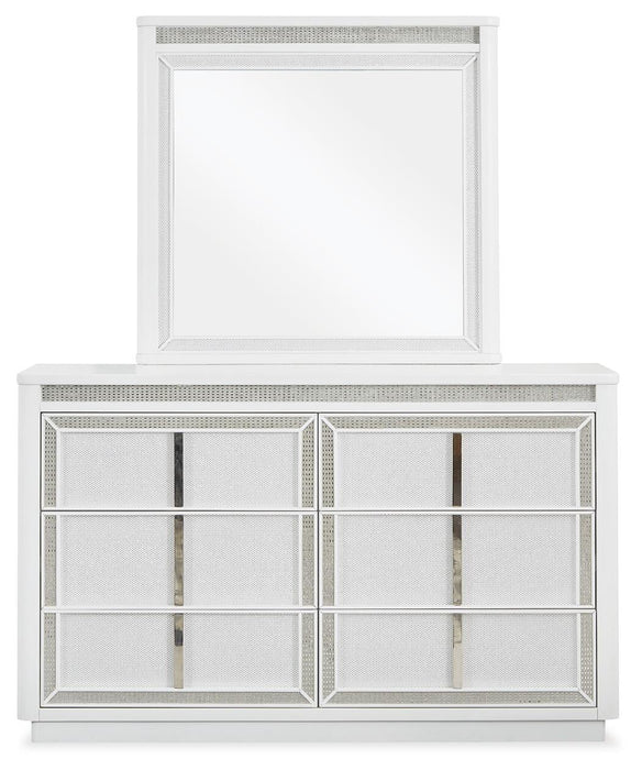 Chalanna Queen Upholstered Storage Bed, Dresser, Mirror, Chest and Nightstand