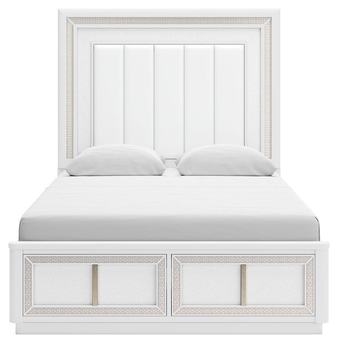 Chalanna Queen Upholstered Storage Bed, Dresser, Mirror, Chest and Nightstand