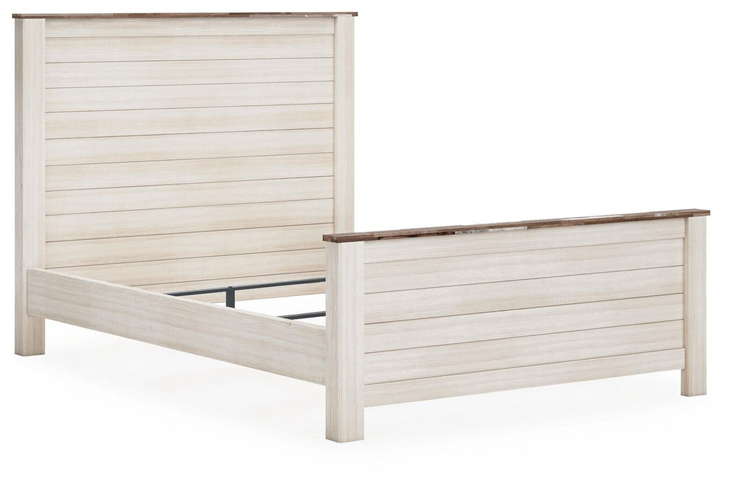 Willowton Queen Panel Bed with Mirrored Dresser and Nightstand