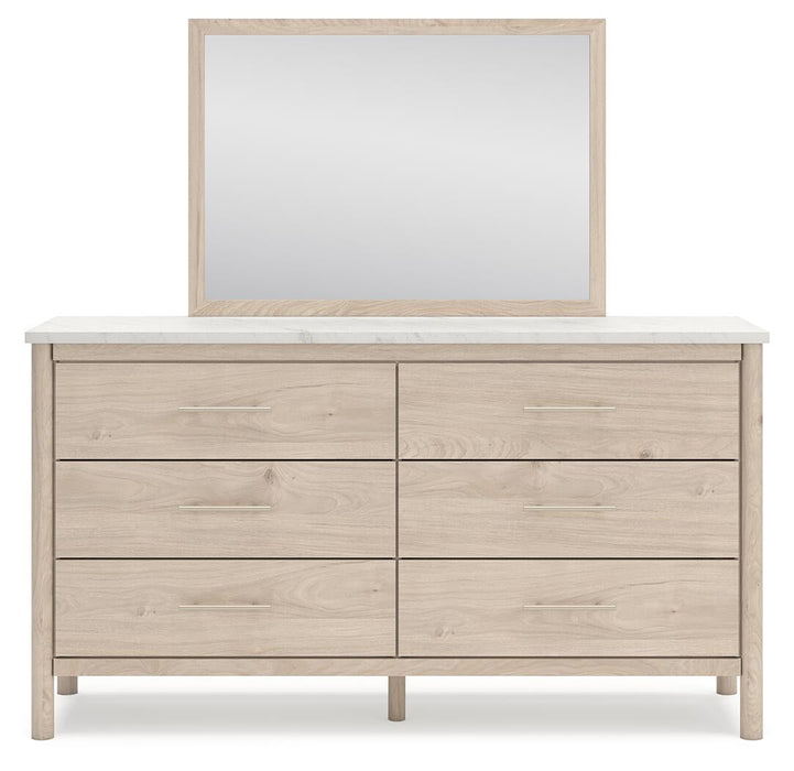 Cadmori Queen Upholstered Panel Bed with Mirrored Dresser