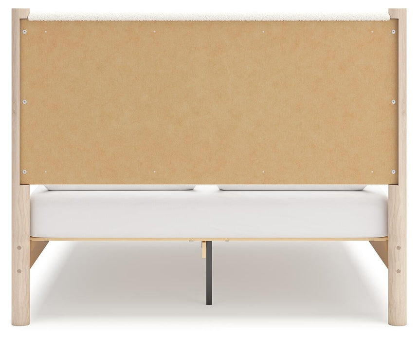 Cadmori Queen Upholstered Panel Bed with Mirrored Dresser