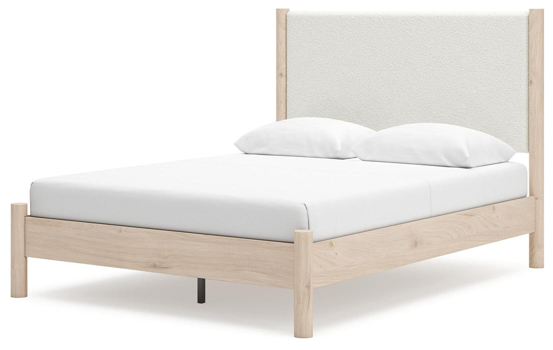 Cadmori Queen Upholstered Panel Bed with Mirrored Dresser