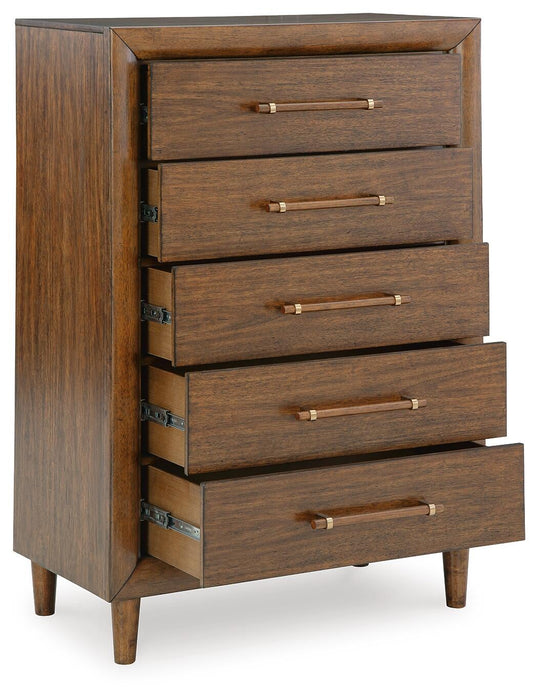 Lyncott California King Upholstered Bed, Dresser, Mirror, Chest and Nightstand