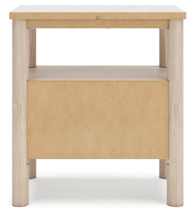Cadmori Queen Upholstered Panel Bed with Mirrored Dresser, Chest and Nightstand