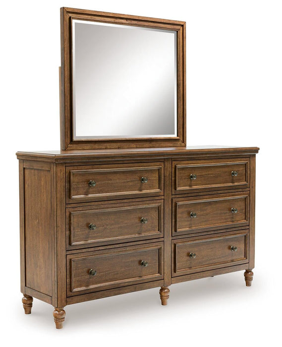 Sturlayne King Upholstered Panel Bed, Dresser, Mirror, Chest and Nightstand