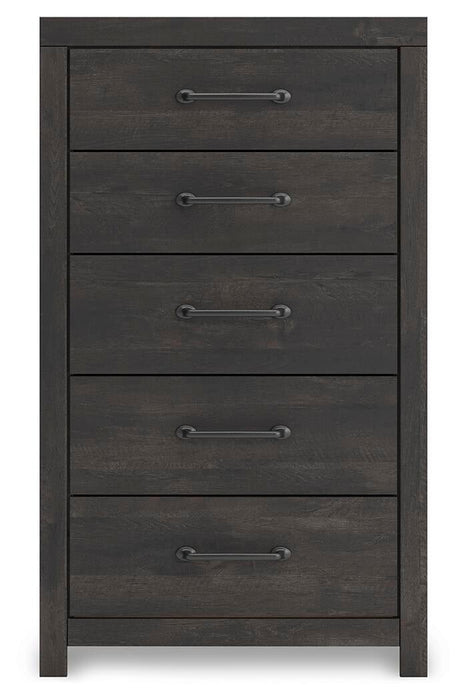 Delmorta Twin Panel Bed with Storage, Dresser, Mirror, Chest and Nightstand