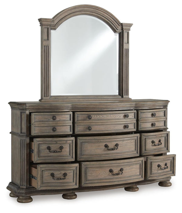 Ardenfield Queen Upholstered Sleigh Bed, Dresser, Mirror, Chest and Nightstand