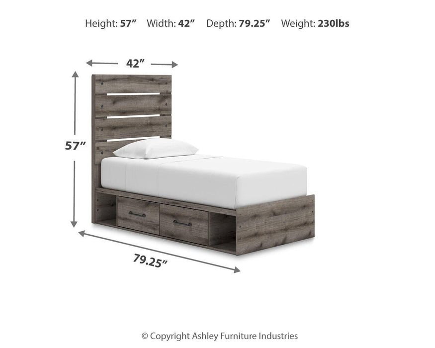 Urbanoore Twin Panel Bed with Storage, Dresser and Mirror