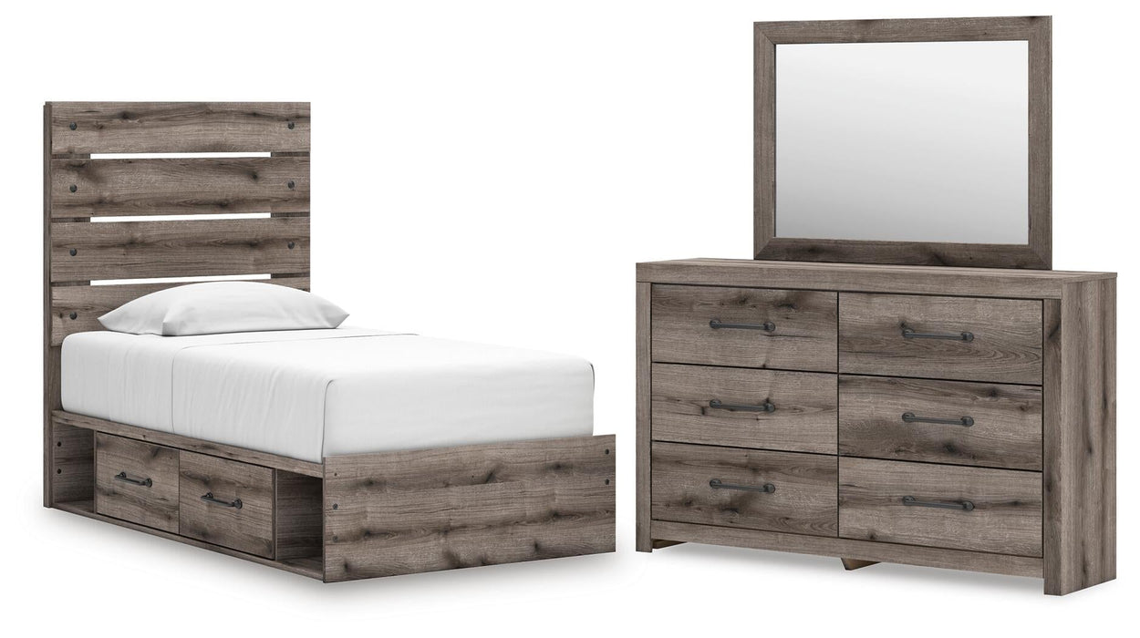 Urbanoore Twin Panel Bed with Storage, Dresser and Mirror