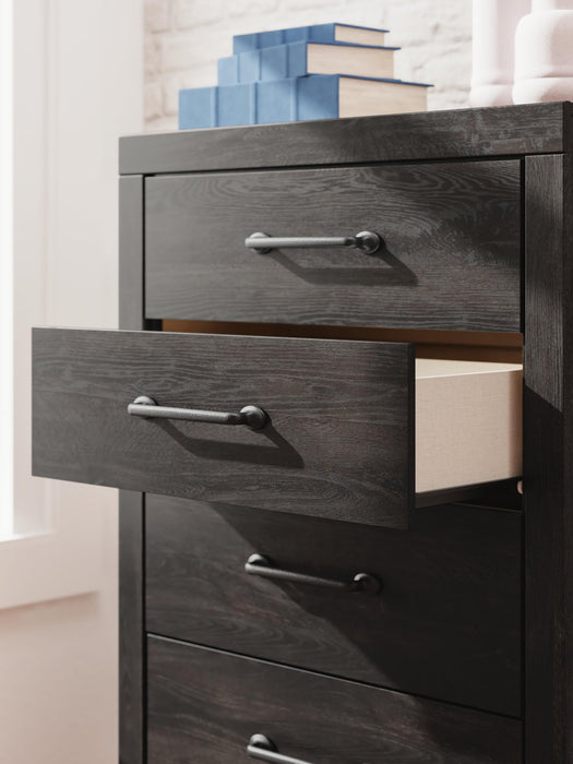 Delmorta Queen Panel Bed, Dresser, Mirror, Chest and Nightstand
