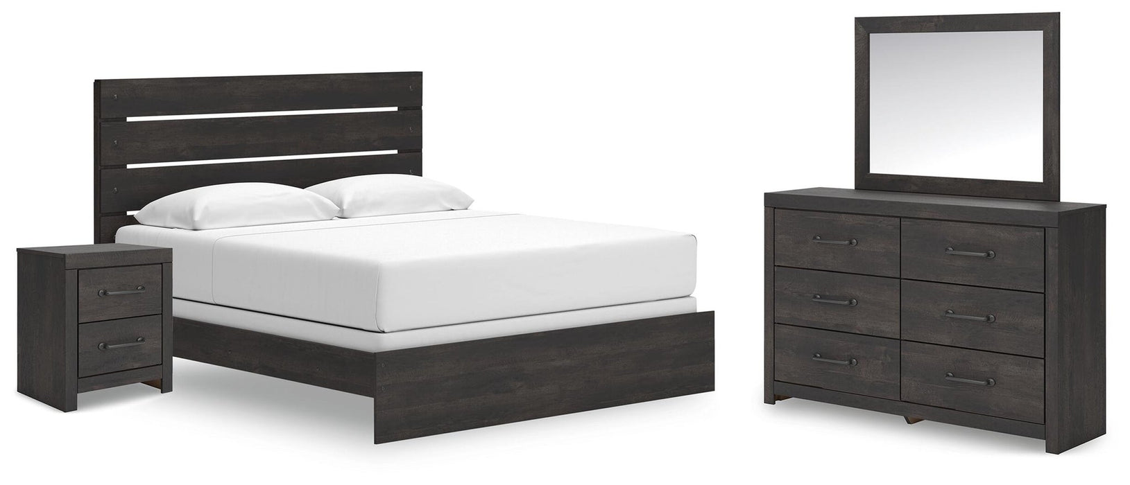 Delmorta King Panel Bed, Dresser, Mirror and Nightstand
