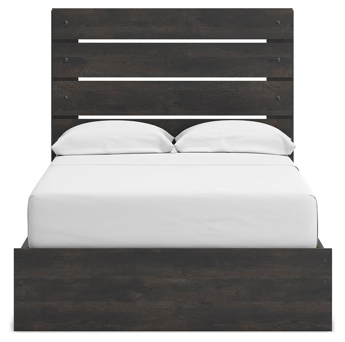 Delmorta Full Panel Storage Bed, Dresser and Mirror