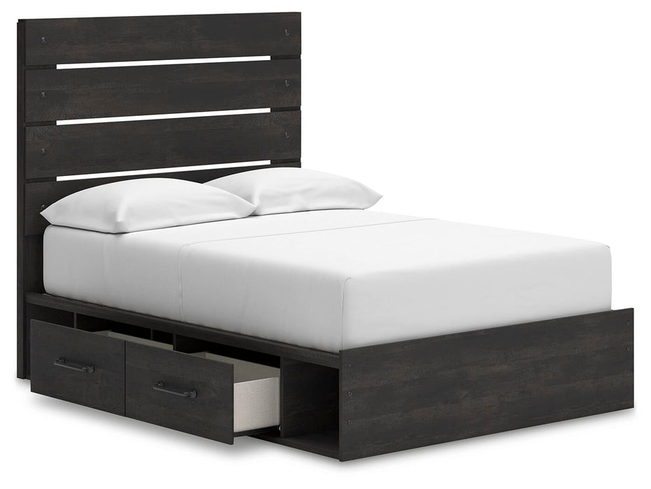 Delmorta Full Panel Storage Bed, Dresser and Mirror