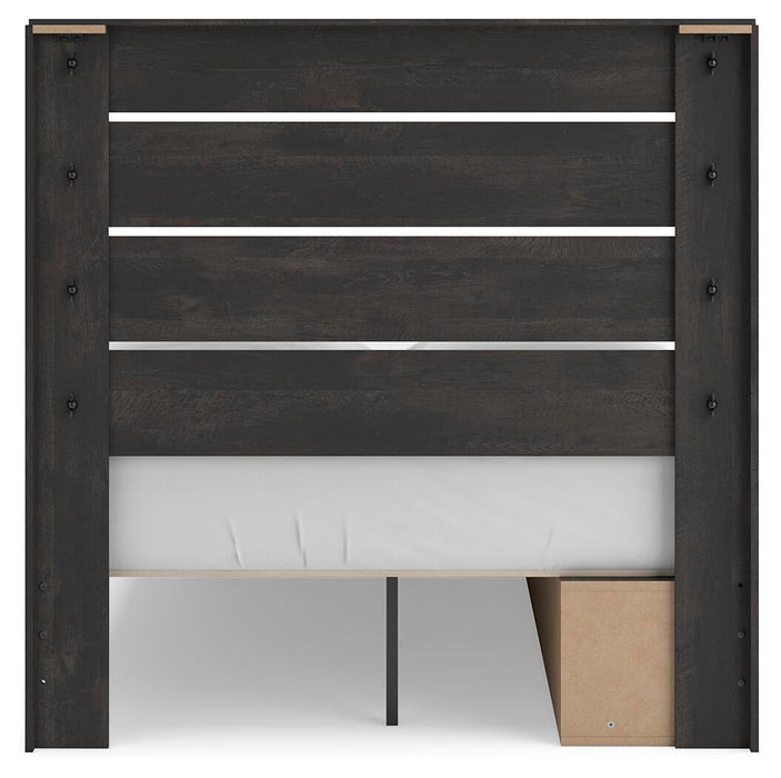 Delmorta Full Panel Storage Bed, Dresser and Mirror
