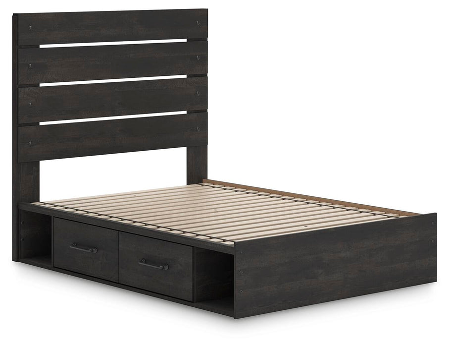 Delmorta Full Panel Storage Bed, Dresser and Mirror